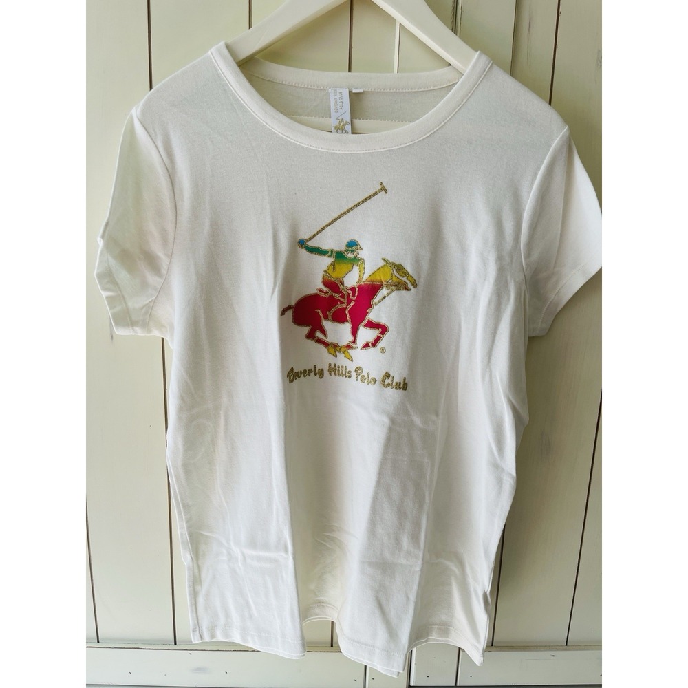 Beverly Hills Polo Club Ivory Y2K Pony Horse Polo Player Bright Colors‎ Tee 1X